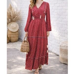 FP2 Anthropologie Dolan Laurel Print Tassel Tie Maxi dress women's small